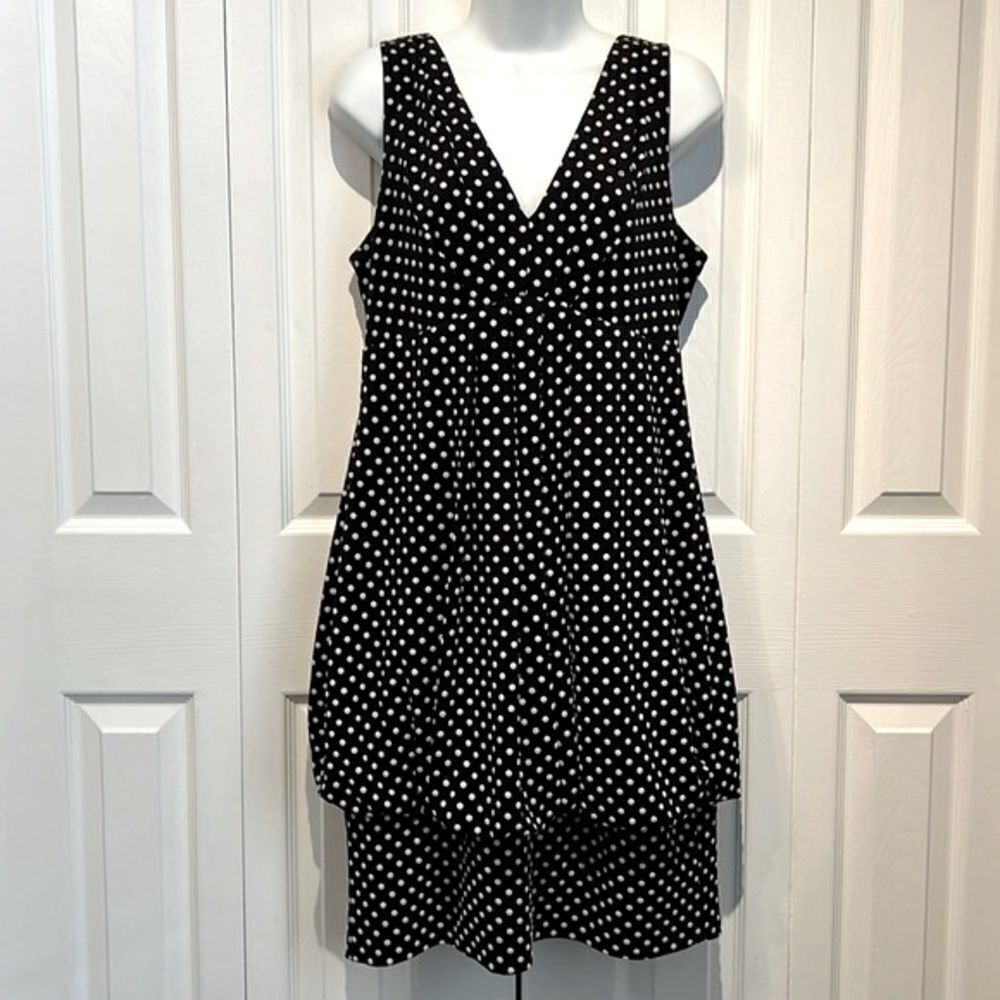 Frank Lyman Black/White Polka Dot Sleeveless Empire Waist Size 14‎
